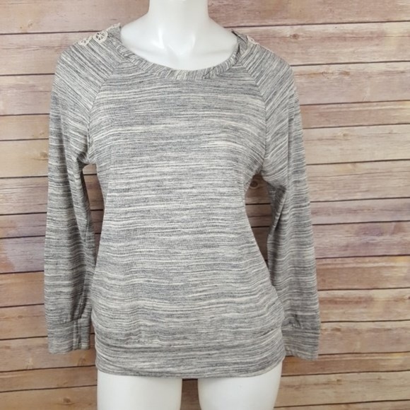 Le Lis Tops - Le Lis Space Dyed Crochet Long Sleeve Top Small